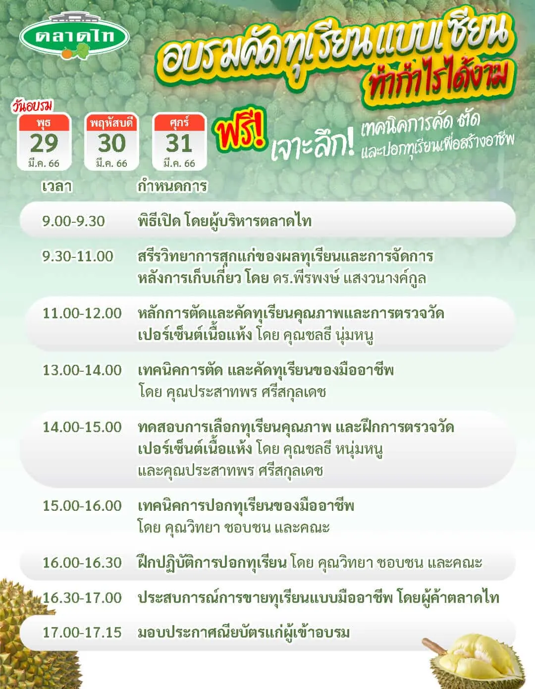 อบรมคัดทุเรียนแบบเซียนที่ตลาดไท ฟรี