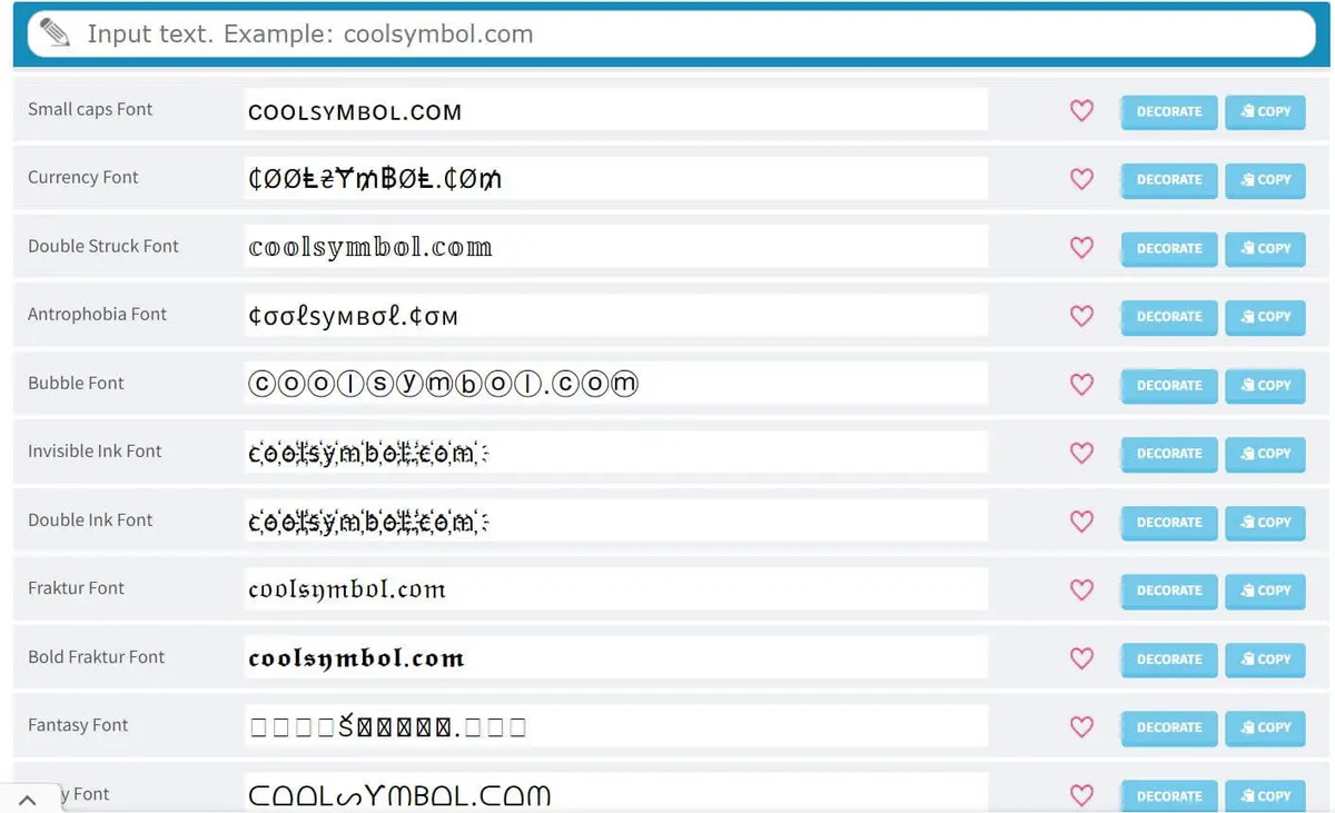 เว็บไซต์ IG Font coolsymbol