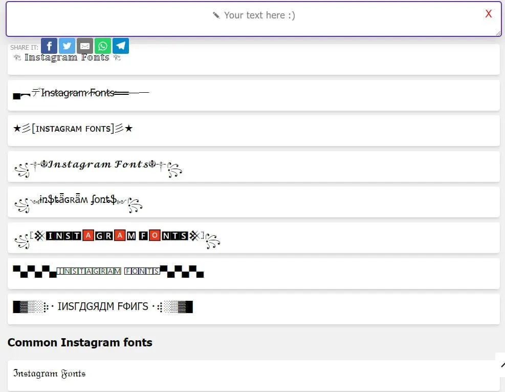 เว็บไซต์ IG Font fontsforinstagram